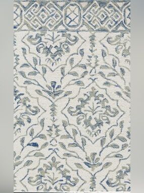Blue and Cream Ornamental Wall Tapestry - Elegant Floral Pattern